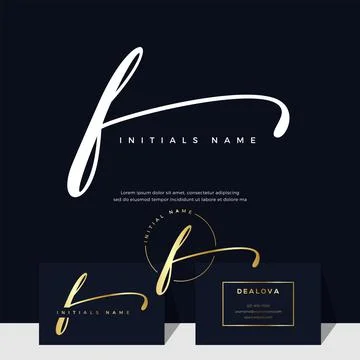 Simple elegant initial handwriting letter F on gold color Stock Illustration