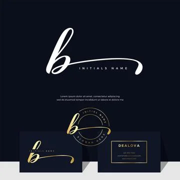 Simple elegant initial handwriting letter B on gold color Stock Illustration