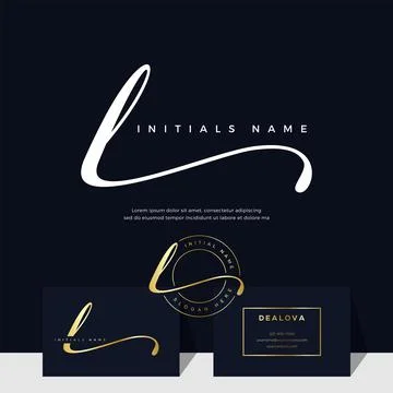 Simple elegant initial handwriting letter L on gold color Stock Illustration