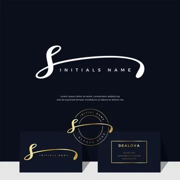 Simple elegant initial handwriting letter S on gold color Stock Illustration