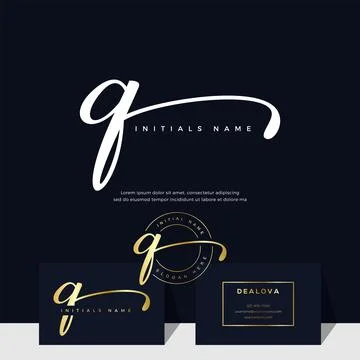 Simple elegant initial handwriting letter Q on gold color Stock Illustration