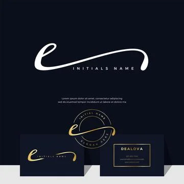 Simple elegant initial handwriting letter E on gold color Stock Illustration