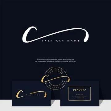 Simple elegant initial handwriting letter C on gold color Stock Illustration