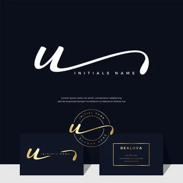 Simple elegant initial handwriting letter U on gold color Stock Illustration