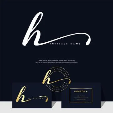 Simple elegant initial handwriting letter H on gold color Stock Illustration