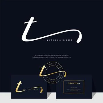 Simple elegant initial handwriting letter T on gold color Stock Illustration