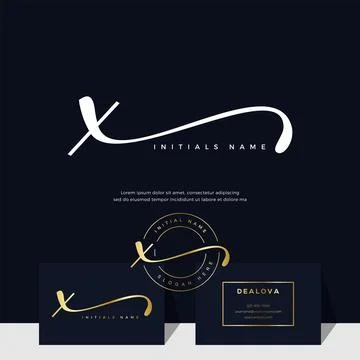 Simple elegant initial handwriting letter X on gold color Stock Illustration