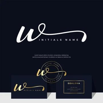 Simple elegant initial handwriting letter W on gold color Stock Illustration