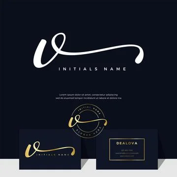 Simple elegant initial handwriting letter V on gold color Stock Illustration