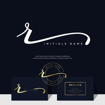 Simple elegant initial handwriting letter R on gold color Stock Illustration