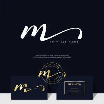 Simple elegant initial handwriting letter M on gold color Stock Illustration
