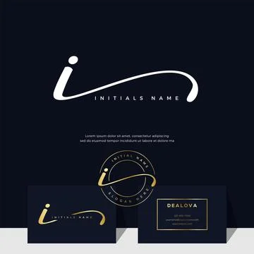 Simple elegant initial handwriting letter I on gold color Stock Illustration