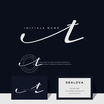 Simple elegant initial handwriting letter T on gold color Stock Illustration