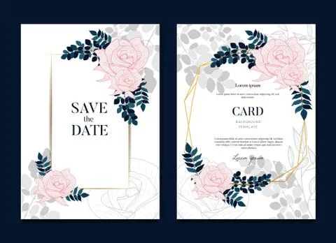 Simple Elegant Rose Wedding Frames Card and Invitation Stock Illustration