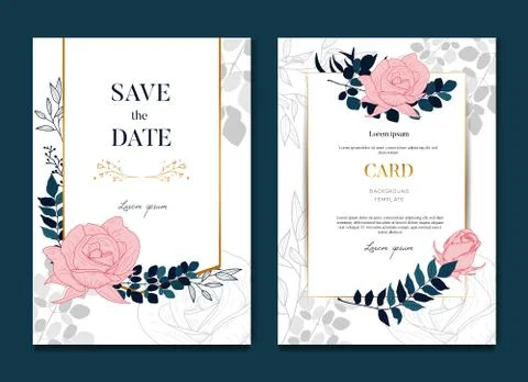 Simple Elegant Rose Wedding Frames Card and Invitation Stock Illustration
