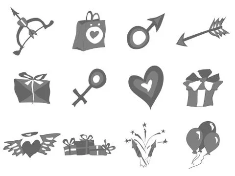 Simple elements on valentines day heart and others Illustrazione stock