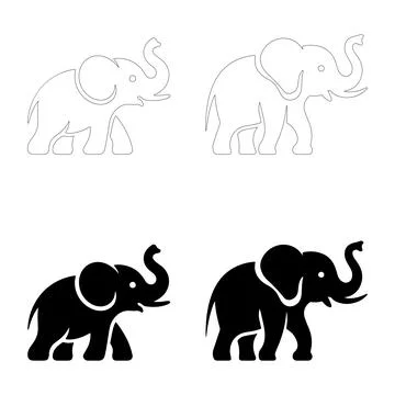 Simple Elephant Silhouettes Stock Illustration