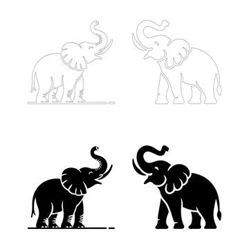 Simple Elephant Silhouettes Stock Illustration