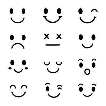 Simple Emoji Faces Vector Set Stock Illustration