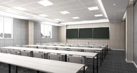 Simple empty classroom in school 3d render image Stock Illustration