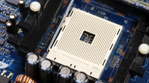 Simple empty generic computer processor socket, no CPU inserted, nothing inside Stock Footage 196119643