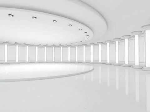 Simple empty room interior with lamps. 3D Stock Illustration