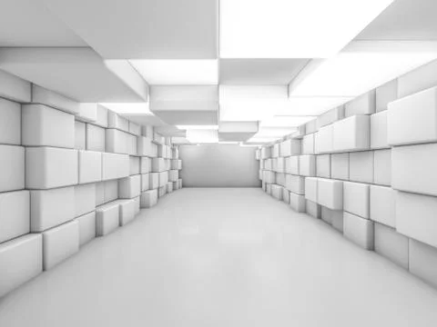 Simple empty room interior with lamps. 3D Stock Illustration