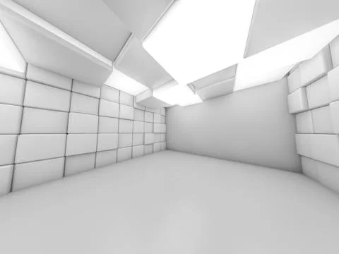 Simple empty room interior with lamps. 3D Stock Illustration