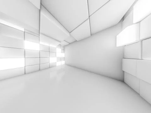 Simple empty room interior with lamps. 3D Stock Illustration