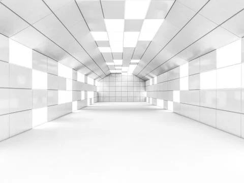 Simple empty room interior with lamps. 3D Stock Illustration