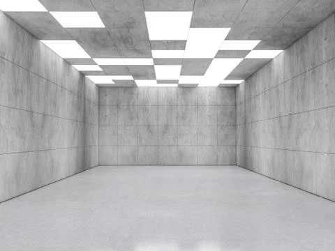 Simple empty room interior with lamps. 3D Stock Illustration