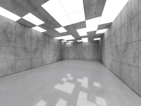 Simple empty room interior with lamps. 3D Stock Illustration