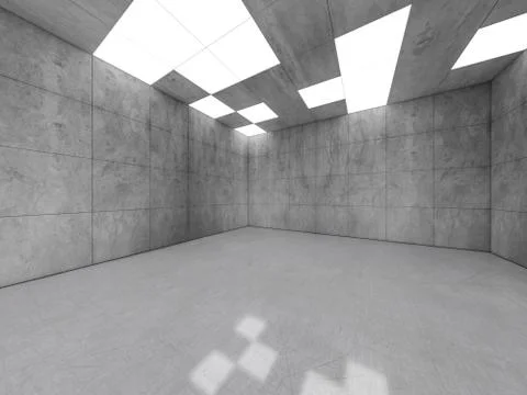 Simple empty room interior with lamps. 3D Stock Illustration