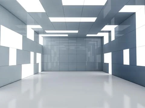 Simple empty room interior with lamps. 3D Stock Illustration