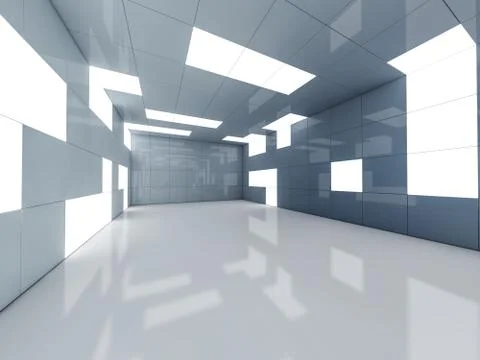 Simple empty room interior with lamps. 3D Stock Illustration