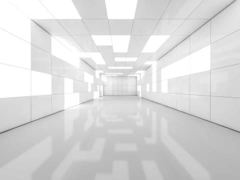 Simple empty room interior with lamps. 3D Stock Illustration