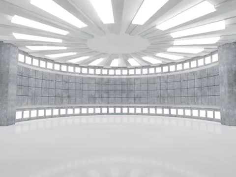 Simple empty room interior with lamps. 3D Stock Illustration