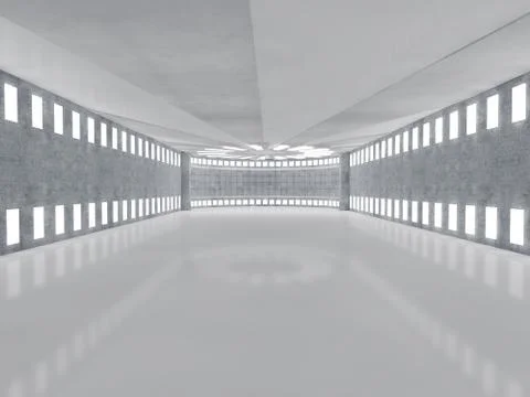 Simple empty room interior with lamps. 3D Stock Illustration