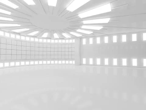Simple empty room interior with lamps. 3D Stock Illustration