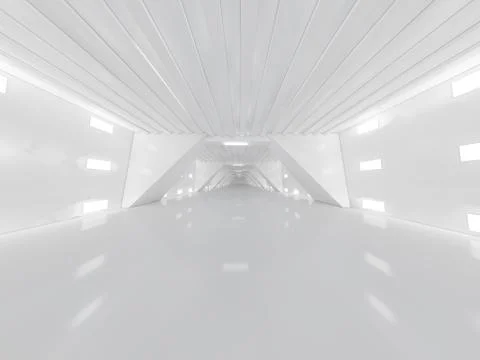 Simple empty room interior with lamps. 3D Stock Illustration