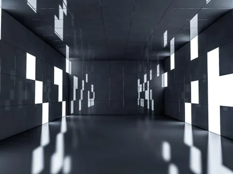 Simple empty room interior with lamps. 3D Stock Illustration