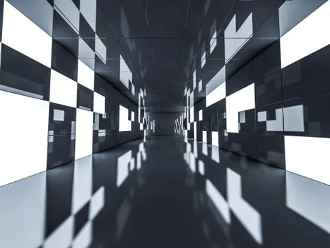 Simple empty room interior with lamps. 3D Illustrazione stock