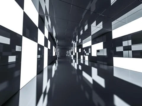 Simple empty room interior with lamps. 3D Stock Illustration