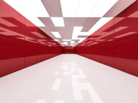 Simple empty room interior with lamps. 3D Stock Illustration