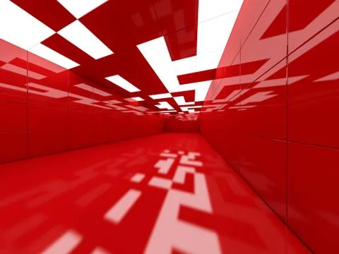 Simple empty room interior with lamps. 3D Stock Illustration