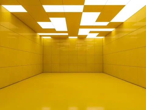 Simple empty room interior with lamps. 3D Stock Illustration