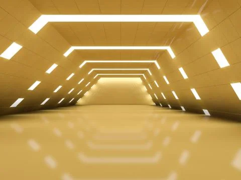 Simple empty room interior with lamps. 3D Stock Illustration