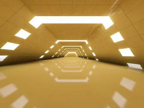 Simple empty room interior with lamps. 3D Stock Illustration