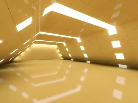 Simple empty room interior with lamps. 3D Stock Illustration