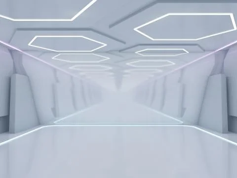 Simple empty room interior with lamps. 3D Illustrazione stock